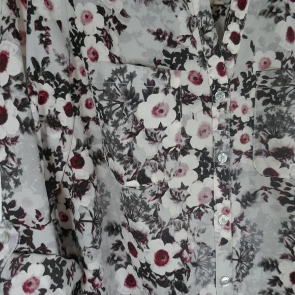 Talbots Long Sleeve Roll-Tab Blouse Gray Floral Full Button Collared Shirt Small - Picture 4 of 12
